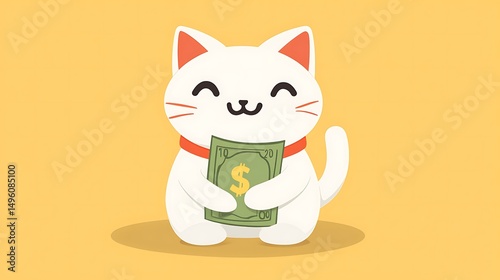 Happy Cat Holding Money.