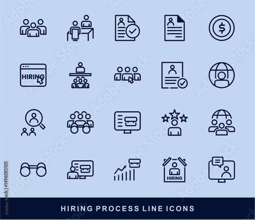 Hiring Process Line Icons. Recruitment, Job Application, Interview, Candidate Selection Vector Set