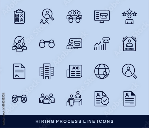 Hiring Process Line Icons. Recruitment, Job Application, Interview, Candidate Selection Vector Set