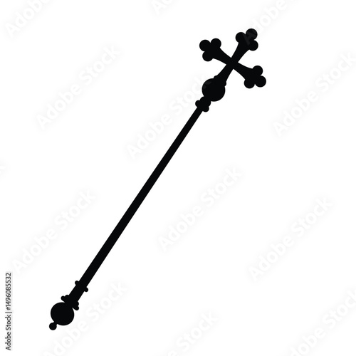 Ornate cross-topped staff religious symbol silhouette