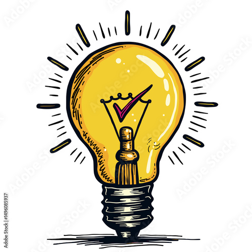 Light bulb with checkmark illustration representing bright ideas  