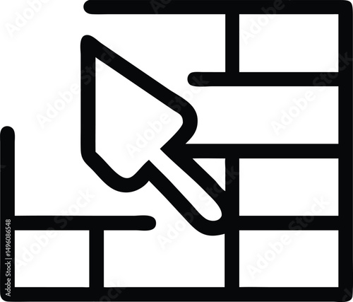 Black Line Icon Of Plastering Wall With Trowel  W