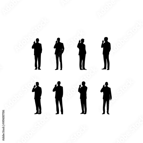 8 Secret Agents Silhouette - Tactical Team Vector Art