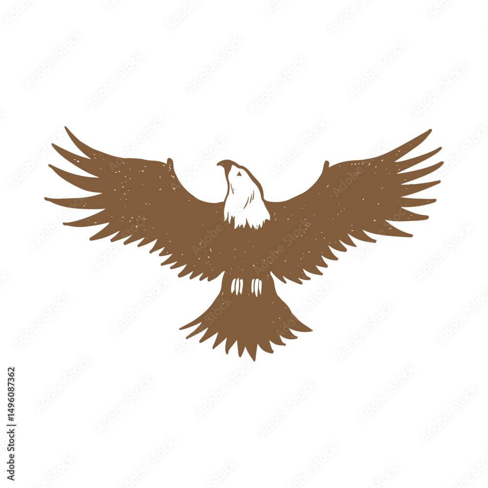 Obraz premium Logo, eagle emblem. A large eagle flies with outstretched wings. Vintage engraving isolated eagle illustration ink sketch. Graphic outline illustration. Hand drawn vector image