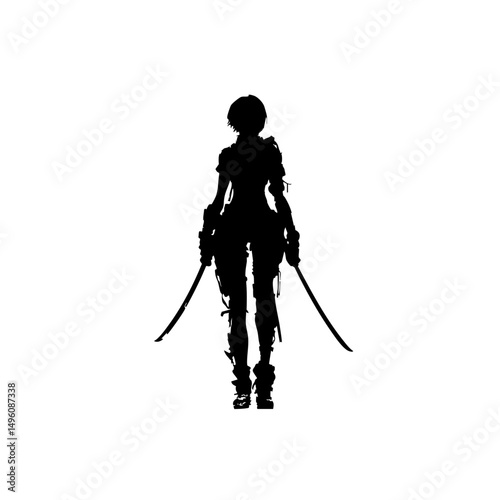 Dark Fantasy Katana Warrior - Female Silhouette Vector Art 