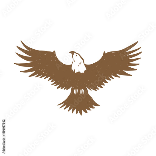 Logo, eagle emblem. A large eagle flies with outstretched wings. Vintage engraving isolated eagle illustration ink sketch. Graphic outline illustration. Hand drawn vector image