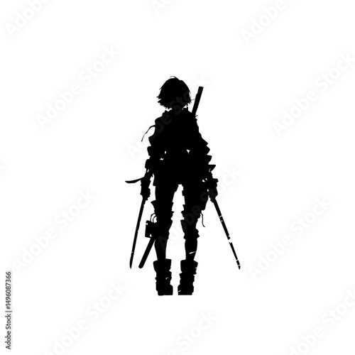 Dark Fantasy Katana Warrior - Female Silhouette Vector Art 