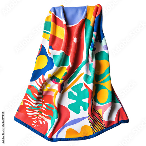 Retro Beach Towel with Giant Funky Patterns Isolated on Transparent Background