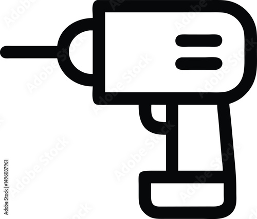 Black Line Icon Of Repair Shop With Wrench And Gea