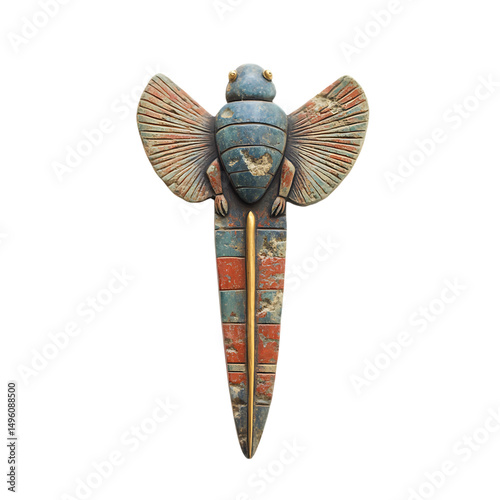 A Stone Arrow with Egyptian Scarab Beetles Rebirth Isolated on Transparent Background