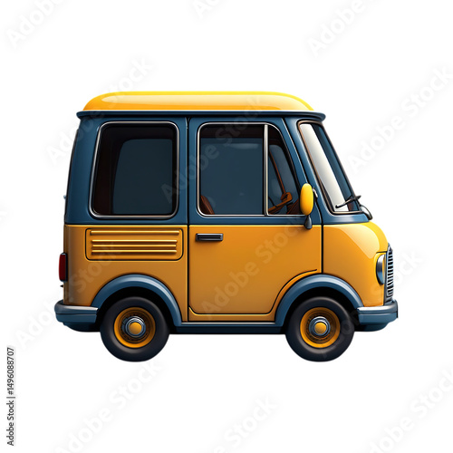 Retro yellow and blue delivery van isolated on a white background