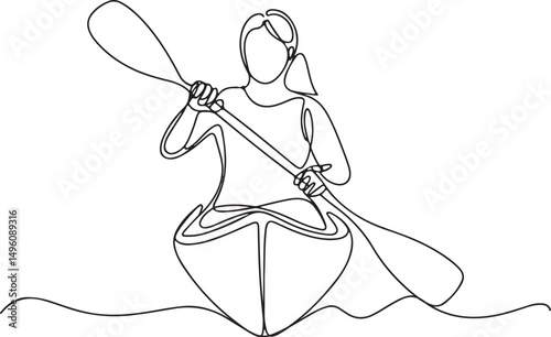 Woman rowing a canoe in continuous one line style as a minimalist vector illustration of dynamic water sports and athletic movement

