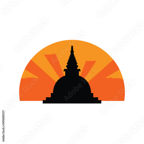 Silhouette stupa sunset peaceful asian spirituality