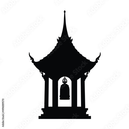 Thai temple bell silhouette sacred asian shrine