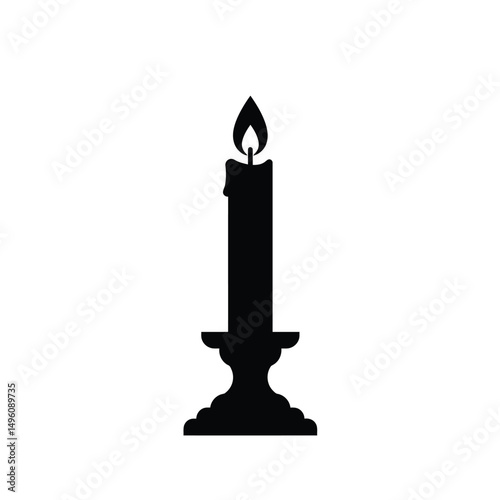 Lit candle on candlestick simple silhouette icon