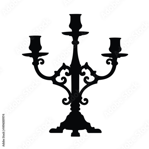 Elegant black silhouette three candle candelabra