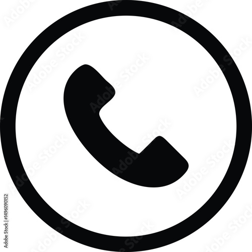Black Phone Receiver Inside A Round Outline  Flat