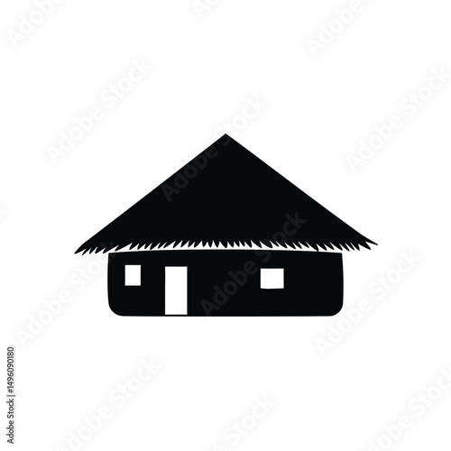 Simple silhouette of african thatched hut home