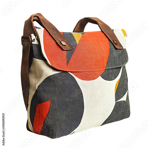 Trendy Canvas Bag with a Modern Print and a Relaxed Isolated on Transparent Background