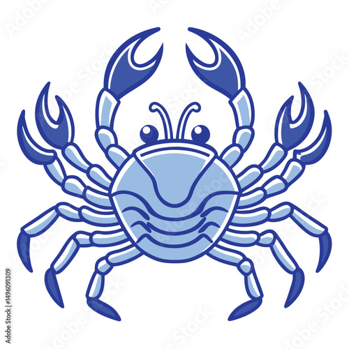 Blue Line Art Of Crab With Claws In Doodle Style O (1)