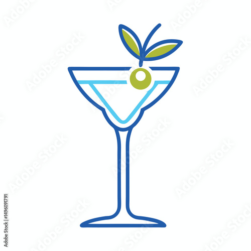 Blue Line Art Of Fancy Cocktail Glass With Olive O (1)
