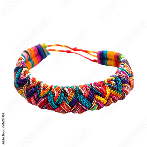 Vibrant Woven Anklet with Interlaced Threads in Bol Isolated on Transparent Background
