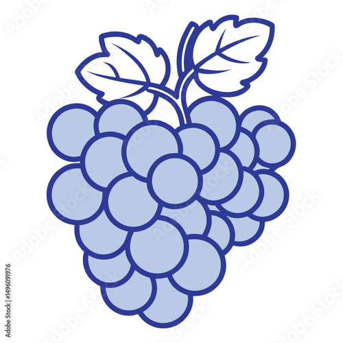 Blue Line Art Of Grapes In Doodle Style On White B (1)