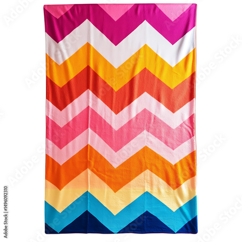 Vibrant Beach Towel with Oversized Chevron Pattern Isolated on Transparent Background