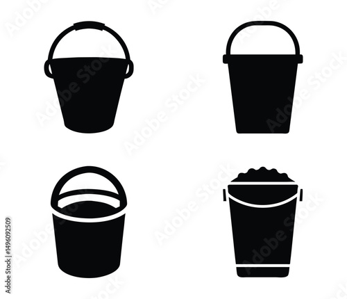 Bucket of water icon vector isolated, pail or bucketful with foam and bubbles. Gardening equipment.