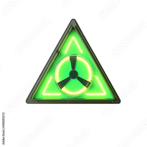 A Neon Green Arrow with Radiation Symbols Fukushima Isolated on Transparent Background