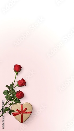 Obraz na płótnie Elegant heart shaped gift box surrounded by vibrant red roses on a pristine white backdrop with ample space for personalized messages w salonie