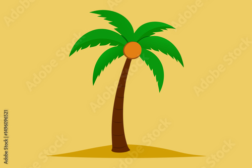 Lone Coconut Palm Tree in Tropical Summer Beach Scene Vector Illustration Background