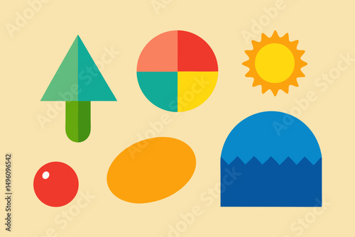 Vibrant Simple Summer Themed Shapes and Colors Vector Illustration Background
