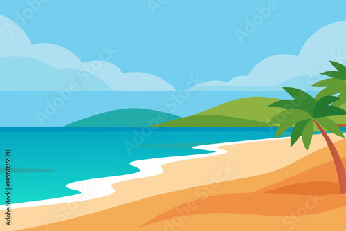 Stunning Tropical Ocean View with Pristine Sandy Shoreline Vector Illustration Background