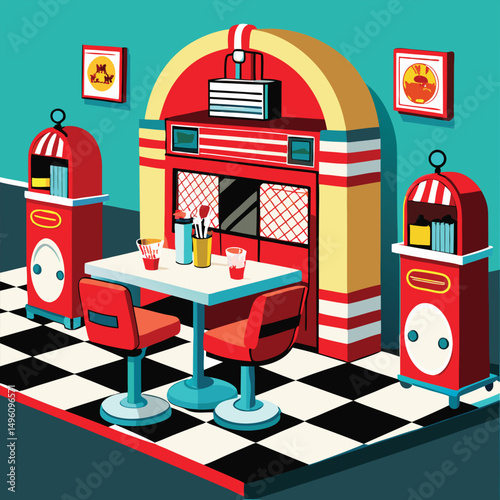 Classic American Diner From The 1950S  Red Vinyl