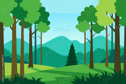 Beautiful Scenic Forest Wallpaper Background Bathed in Bright Daylight Vector Illustration Background