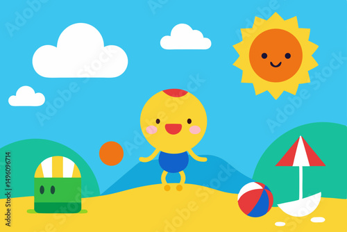 Fun Playful Summer Themed Background Design for Kids Vector Illustration Background