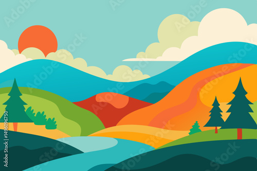 Vibrant Abstract Watercolor Painting of Nature Landscape Vector Illustration Background