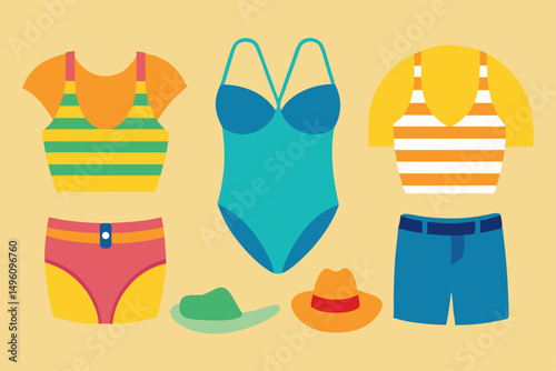 Stylish Beachwear Collection for Hot Summer Season Vector Illustration Background