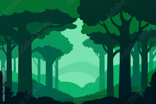 Dense Dark Green Forest Canopy Overhead View in 4K Vector Illustration Background