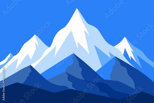 Peaceful Serene Snow Capped Mountain Peaks in 4K Vector Illustration Background