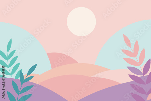 Modern Stylized Nature Landscape Wallpaper with Gentle Soft Colors Vector Illustration Background