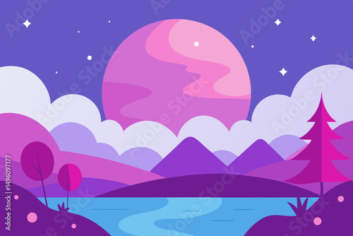Calming Dreamy Nature Landscape Vibes for Mobile Phone Background Vector Illustration Background