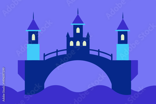 Enchanting Mystical Bridge Connecting Two Floating Castles Vector Illustration Background