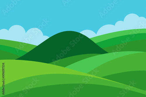 Expansive Rolling Green Hills Landscape in Ultra HD Vector Illustration Background