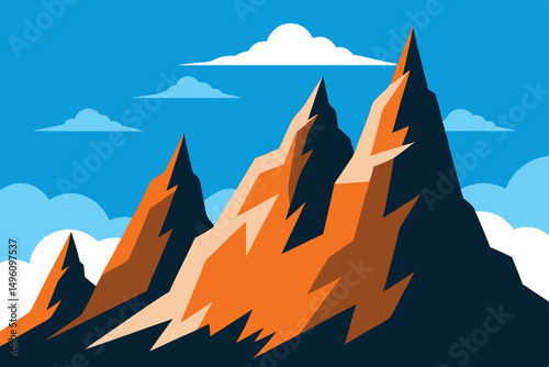 Dramatic Sharp Rocky Mountain Peaks with Cloudscape in 4K Wallpaper Vector Illustration Background