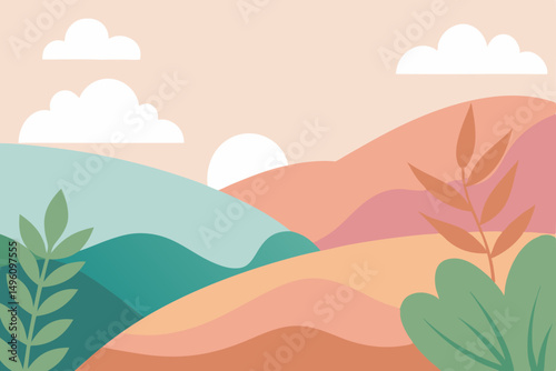 Modern Stylized Nature Landscape Wallpaper with Gentle Soft Colors Vector Illustration Background