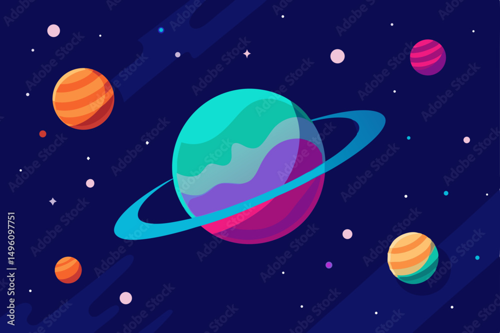 Naklejka premium Breathtaking Celestial Realm with Planets and Distant Stars in 4K Vector Illustration Background