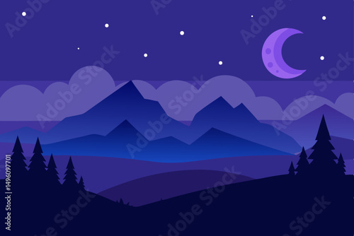Serene Twilight Night Landscape Scene with Soft Lighting Background Vector Illustration Background