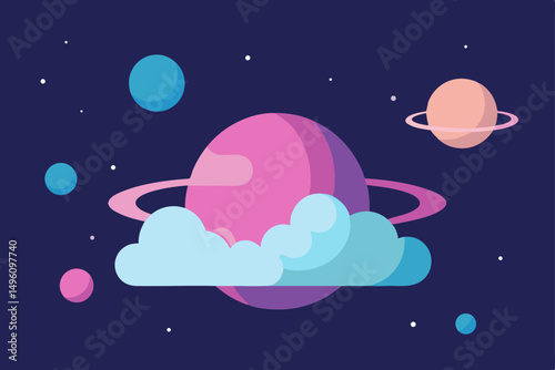 Ethereal Dreamy Clouds with Glowing Planets in the Sky Ultra HD Vector Illustration Background